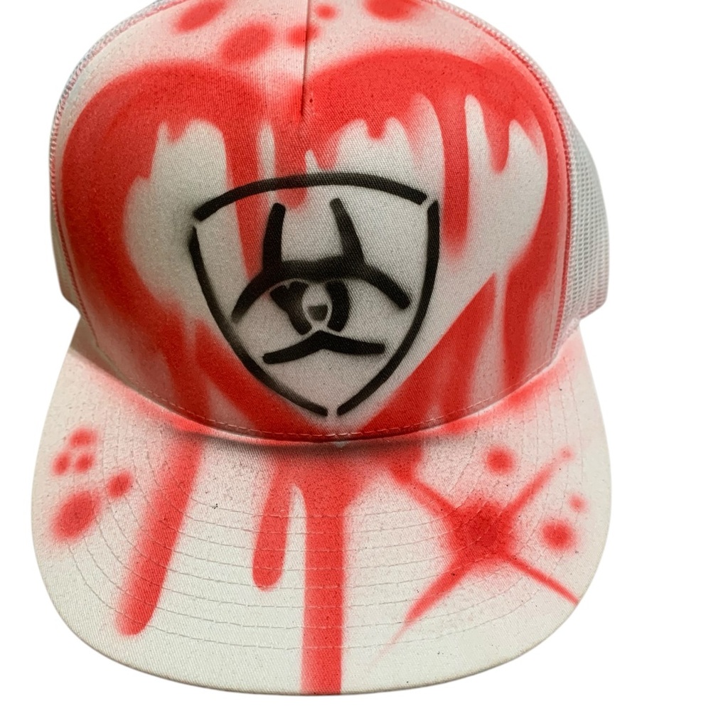 Red and White Graffiti Ariat Snapback Hat with Paint Splatters NWOT